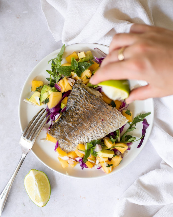 crispy barramundi with mango salad